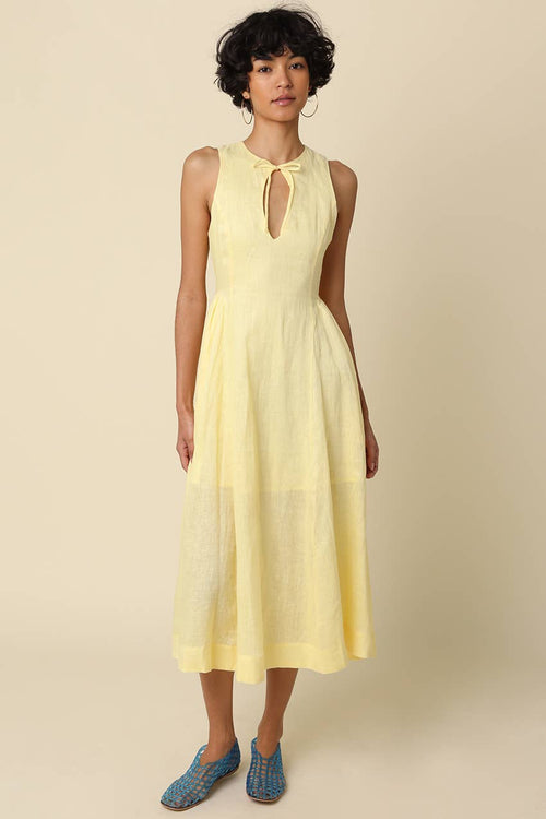 Barb Linen Neck-Tie Maxi Dress