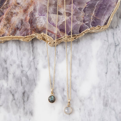 Small Faceted Labradorite & Moonstone Pendant Necklace