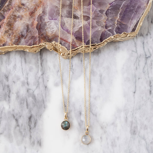 Small Faceted Labradorite & Moonstone Pendant Necklace