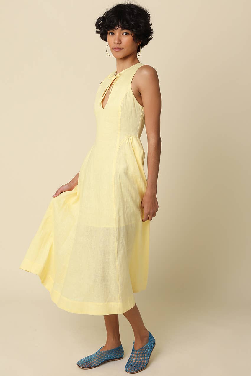 Barb Linen Neck-Tie Maxi Dress