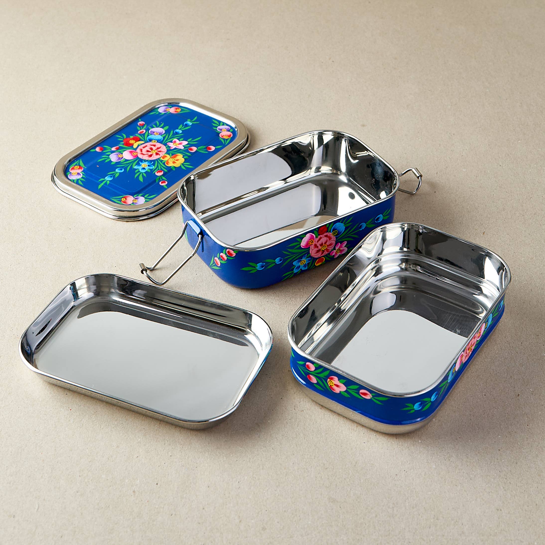 Tiffin-Style Lunchbox | Dark Blue Garland