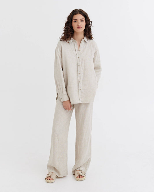 Long-Sleeve Linen Shirt ISLAY in Natural melange