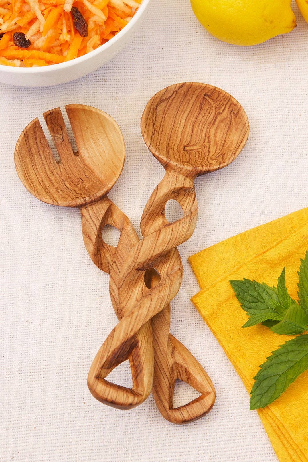 Twisted Wild Olive Wood Salad Servers