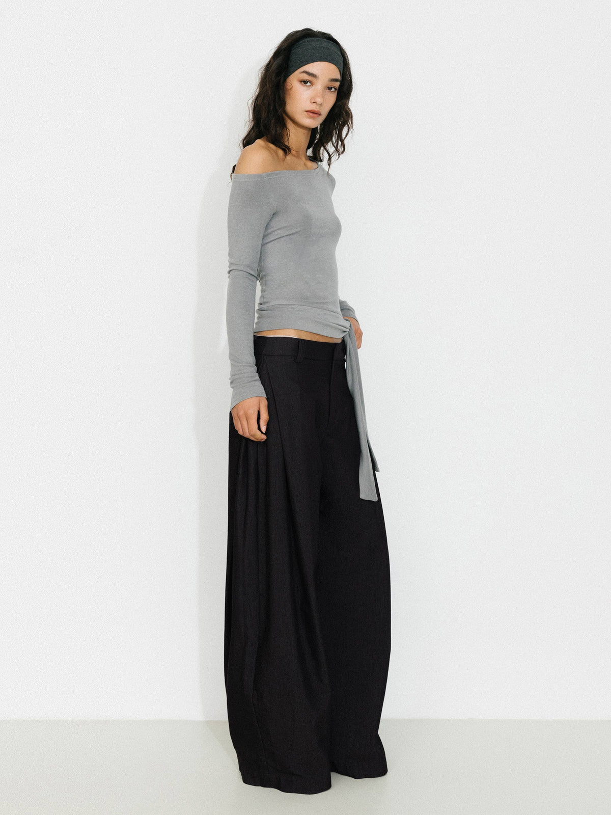Wide-Leg Tapered Tailored Trousers