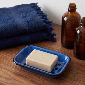 Enamel soap dish in cobalt