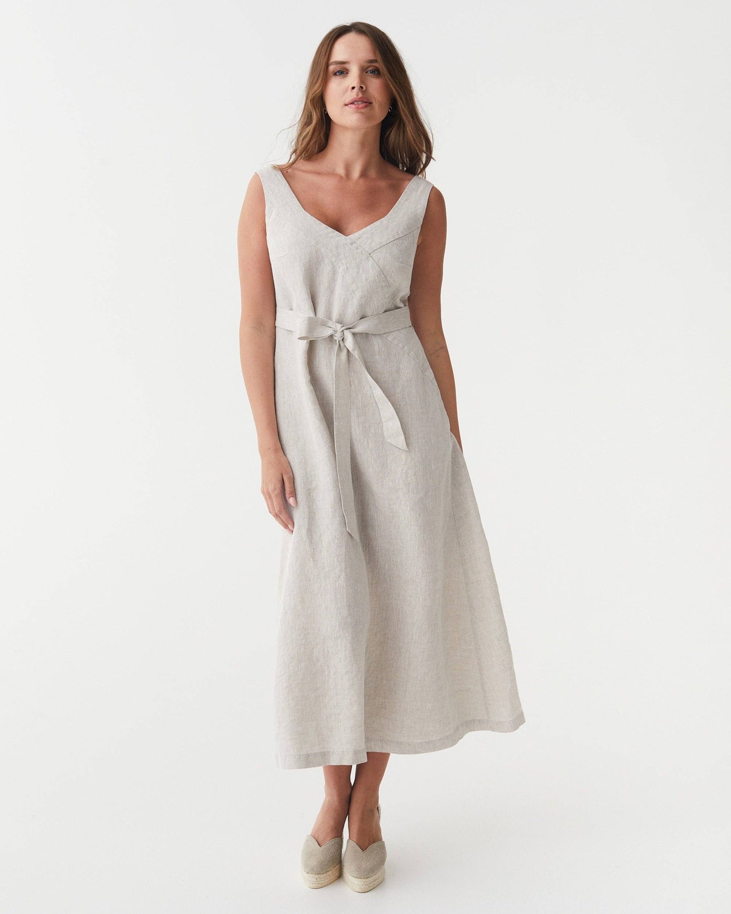 A-line Linen Dress CHILOE in Natural Melange