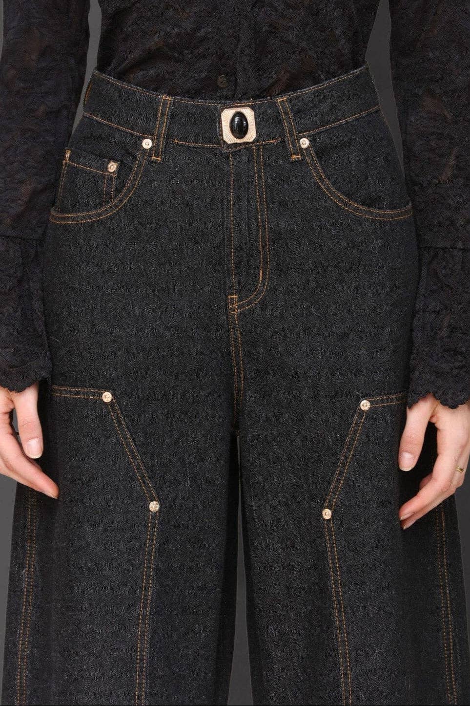 Novelty Button Barrel Leg Jeans