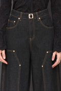 Novelty Button Barrel Leg Jeans