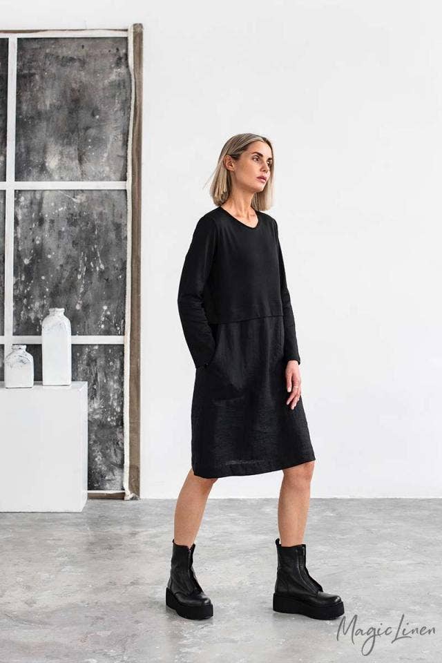 STRAIGHT CUT LINEN-COTTON DRESS SION