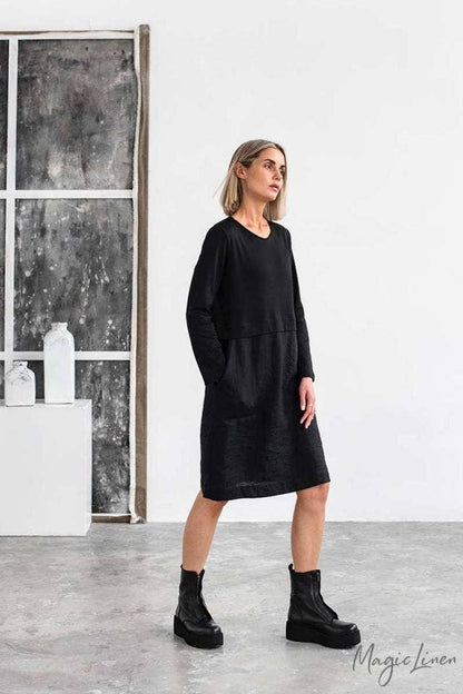 STRAIGHT CUT LINEN-COTTON DRESS SION