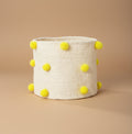 Natural Sisal Bin with Yellow Pom Poms