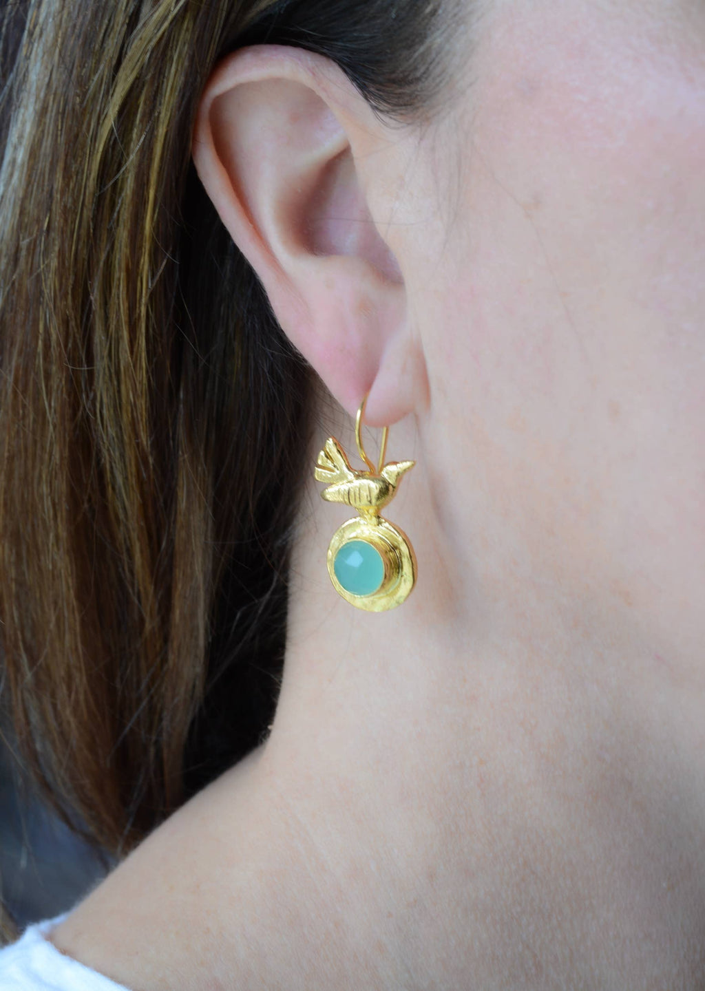 The Bird Earring On Aqua Chalcedony