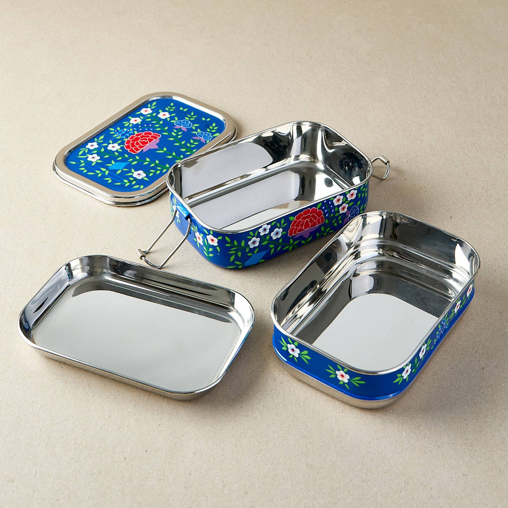 Stainless Steel - Tiffin-Style Lunchbox | Dark Blue Spring