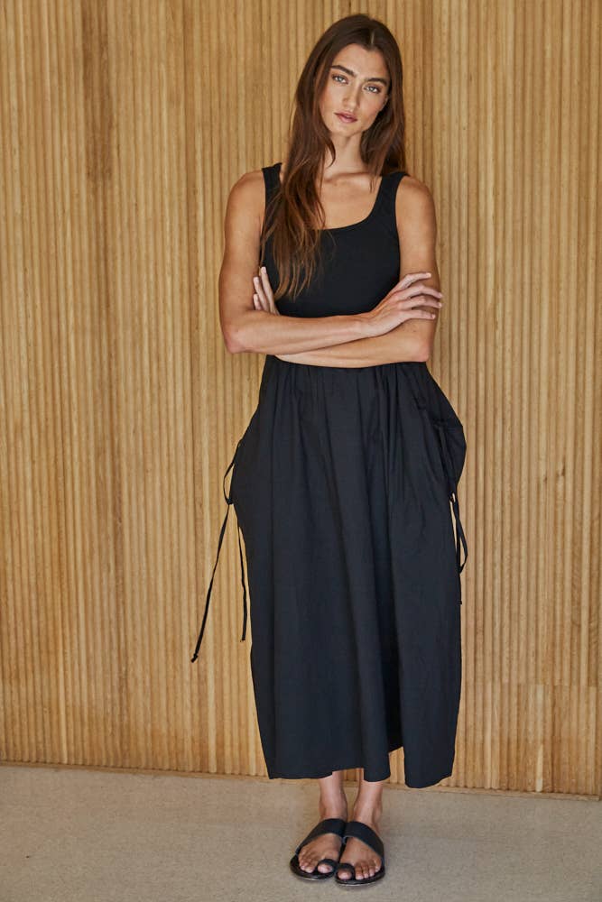 Woven 100% Cotton Poplin Skirt Bodice Midi Dress