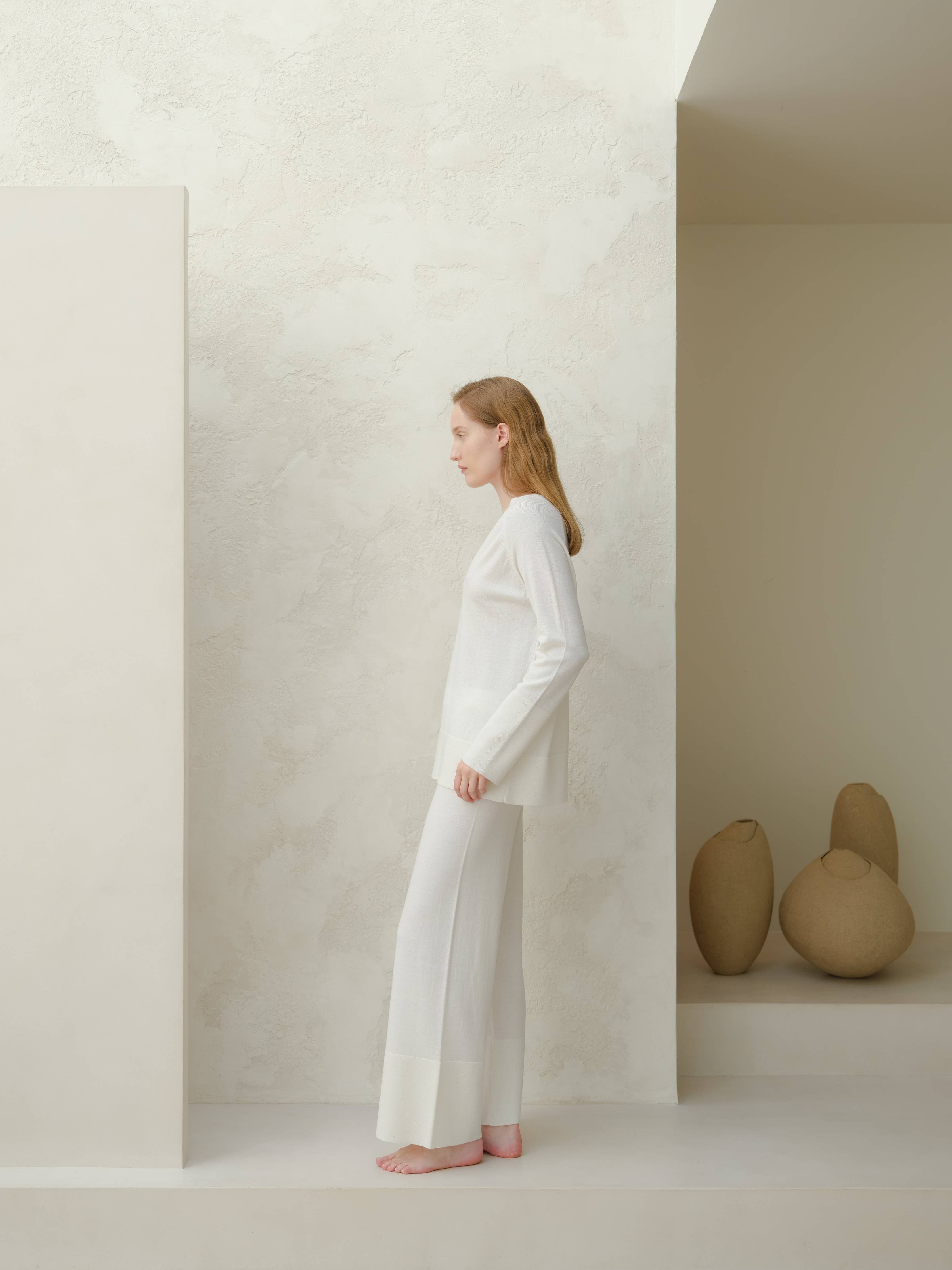 V-neck extra fine merino wool maxi sweater