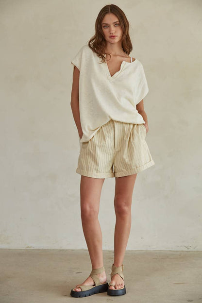 L7364 | Striped Wide Leg Shorts With Pockets