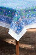 Sage & Blue Floral Block Print Cloth Tablecloth