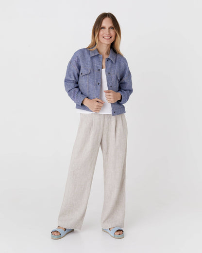 Cropped linen jacket LEURA in Denim