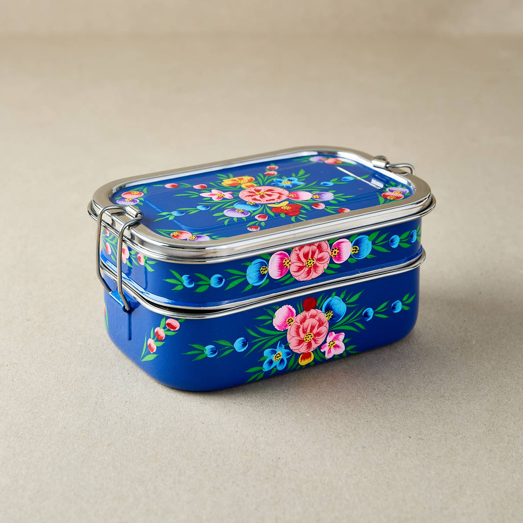 Tiffin-Style Lunchbox | Dark Blue Garland