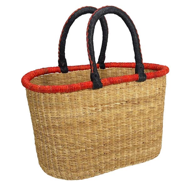 African Bolga Baskets : Natural Large Oval w/Band (G-132)