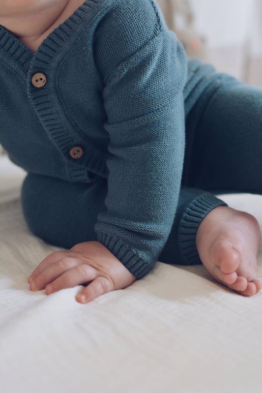 Baby Knitted Blue Jumpsuit 100% Cotton OEKO-TEX