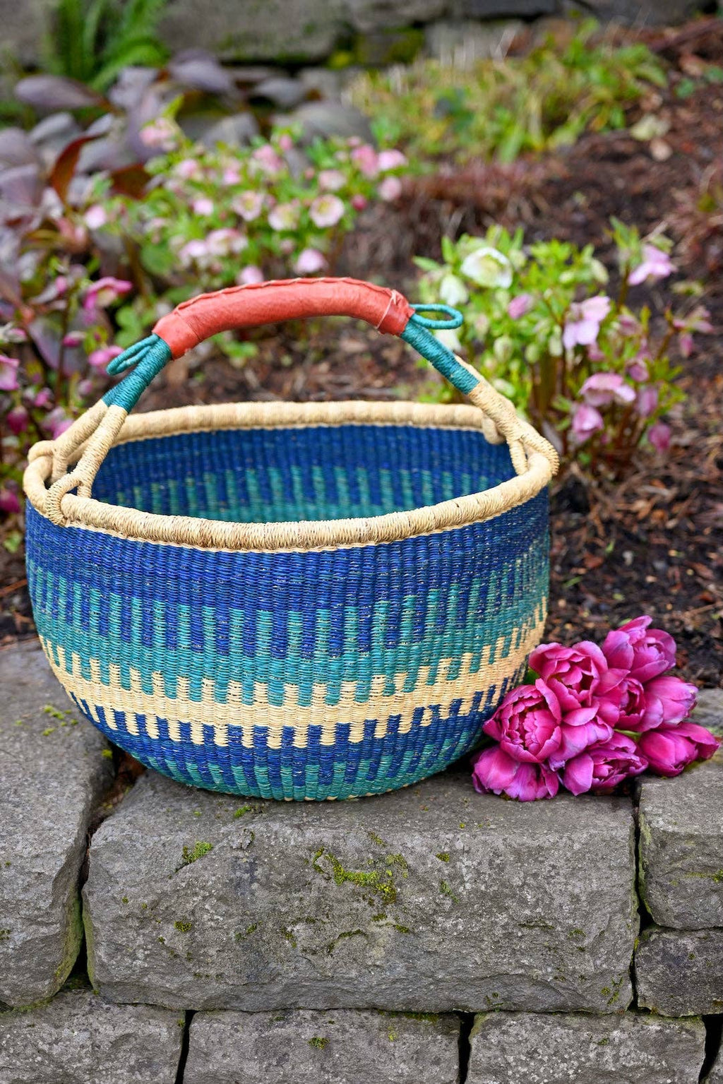 Bluebell Patterned Bolga Market Basket