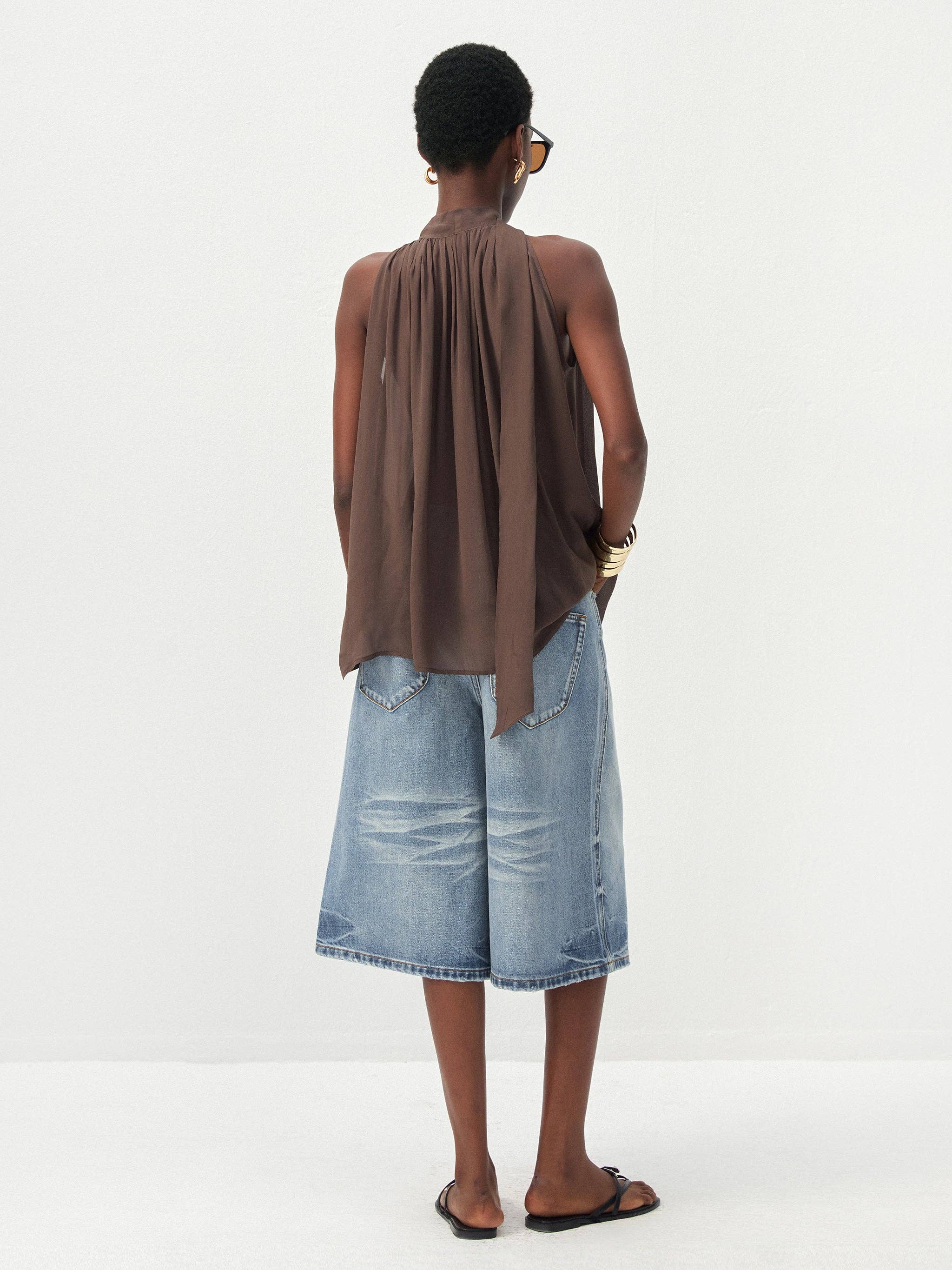 Halter Neck Keyhole Sleeveless Blouse