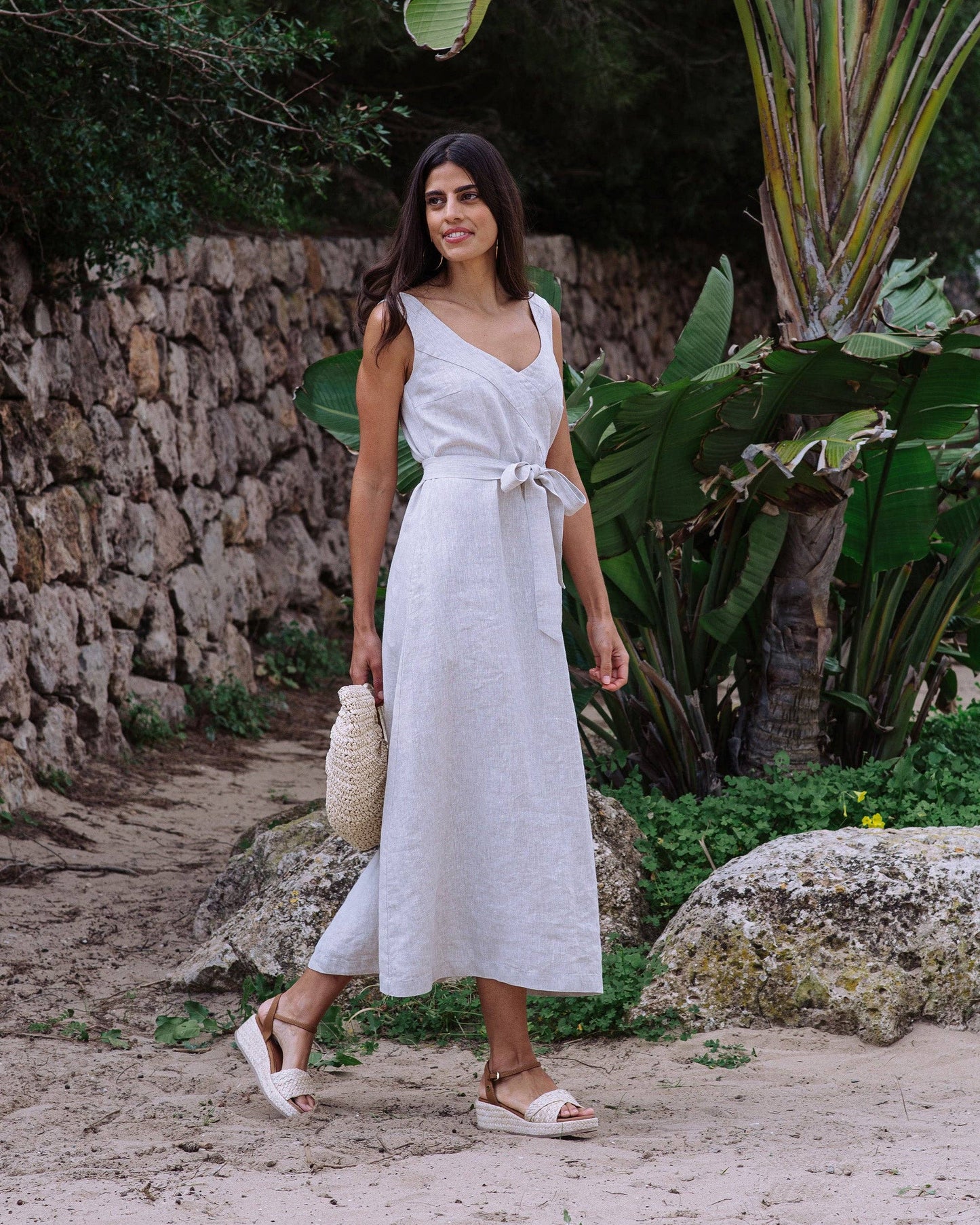 A-line Linen Dress CHILOE in Natural Melange