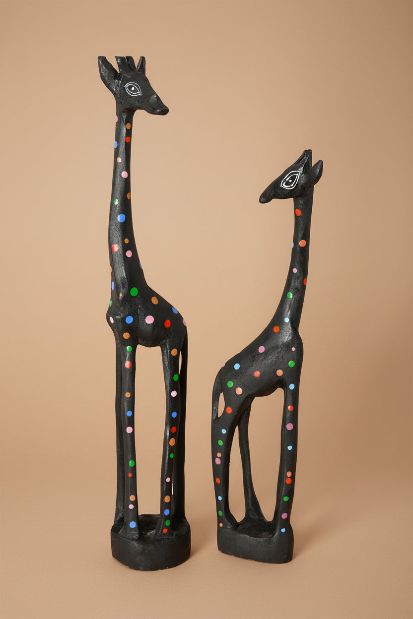 Large Black Jacaranda Giraffe with Rainbow Polka Dots