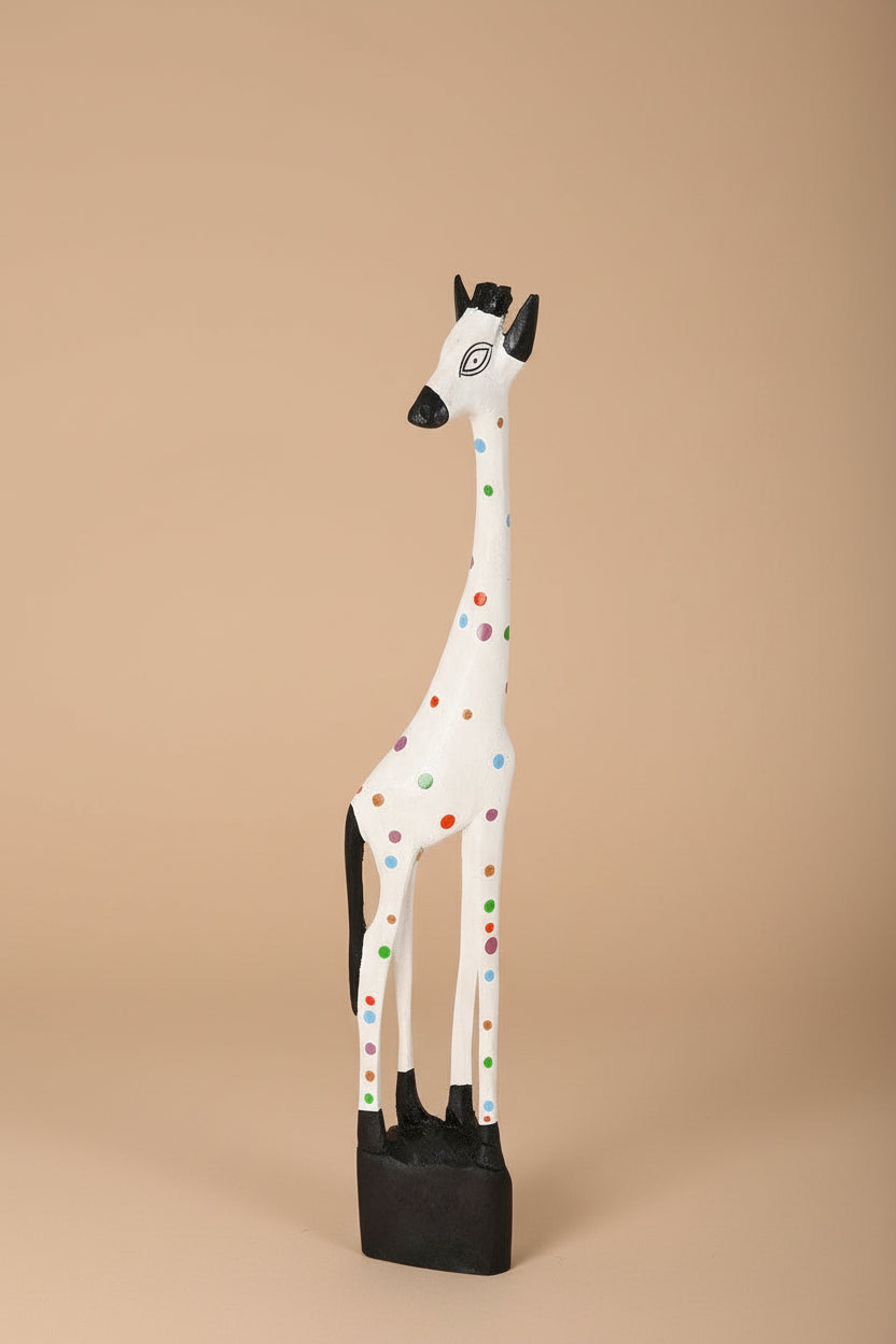 Small White Jacaranda Giraffe with Rainbow Polka Dots