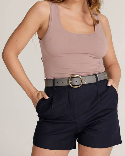 Dion | Round Buckle Leather Studded Belt