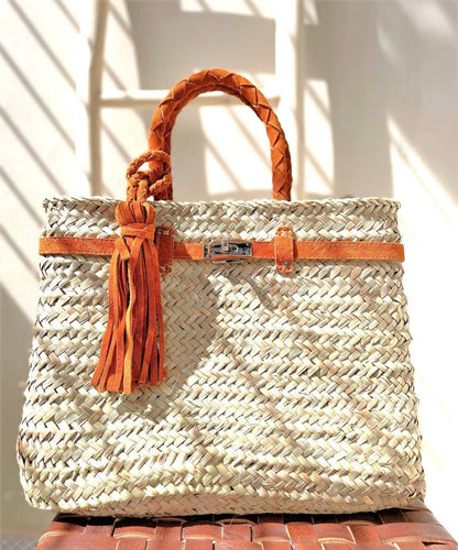 Basket with braided suede handles, shopping bag
