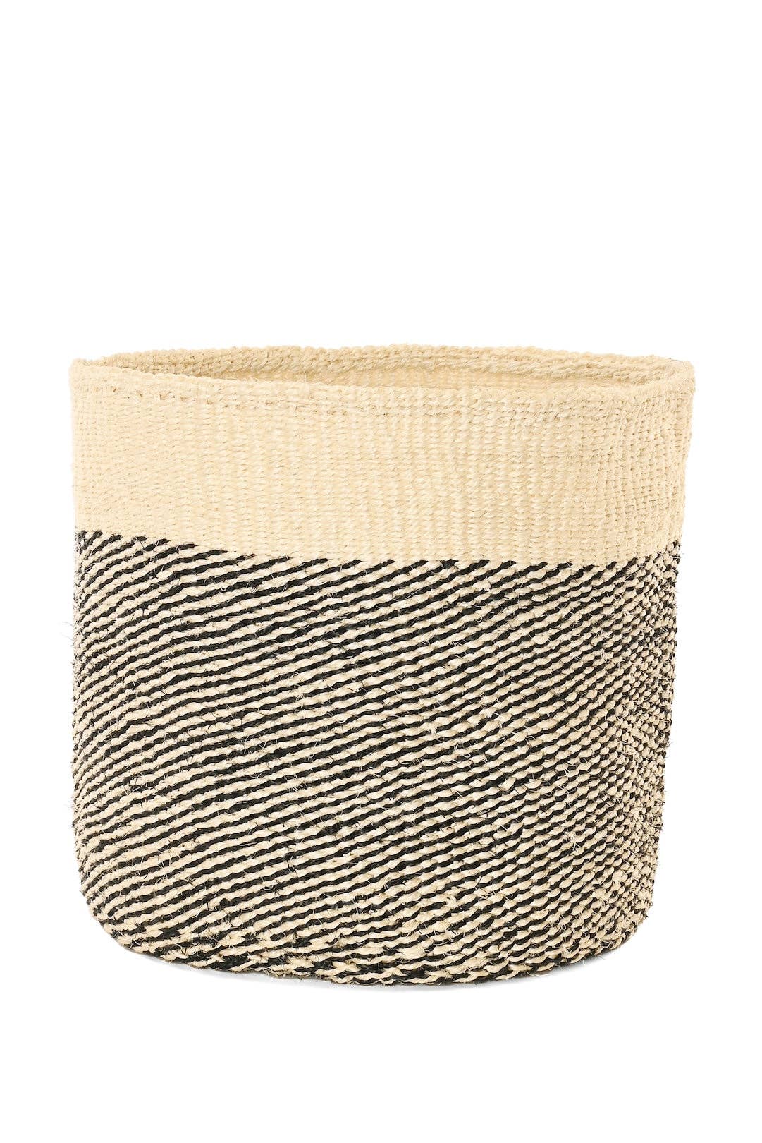 Large Black and Cream Twill Sisal Bin Basket