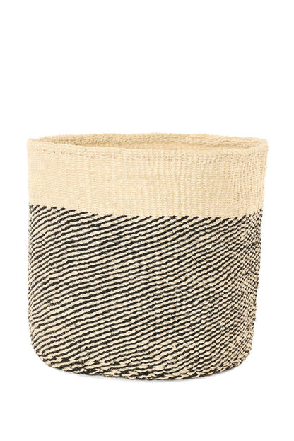 Large Black and Cream Twill Sisal Bin Basket