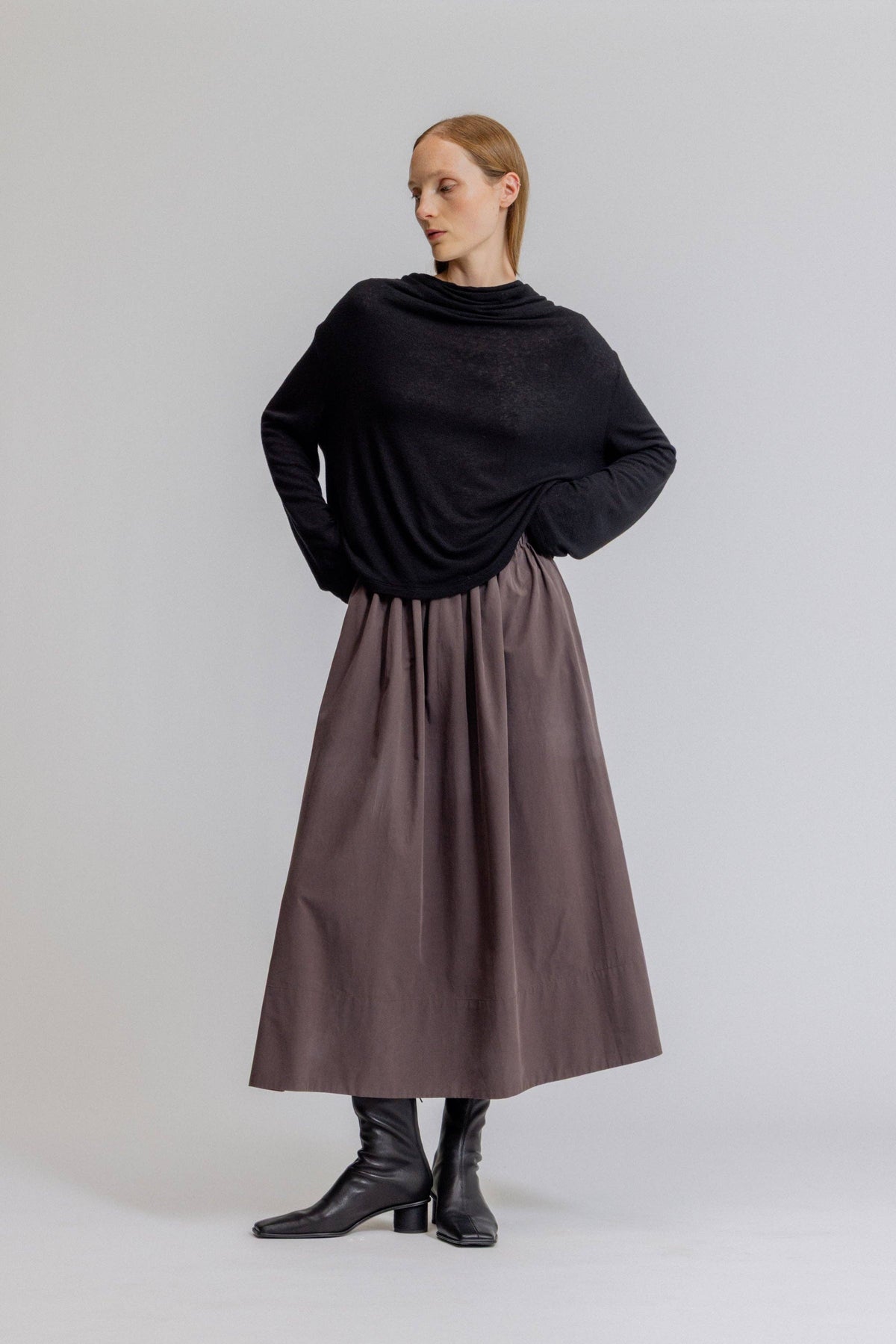 Draped Funnel Neck Jersey Top