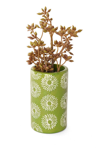 Green Blossom Soapstone Pencil Cup or Vase