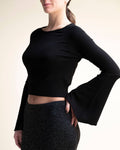 Viscose Mix Cropped Knit Top with Bell Sleeves
