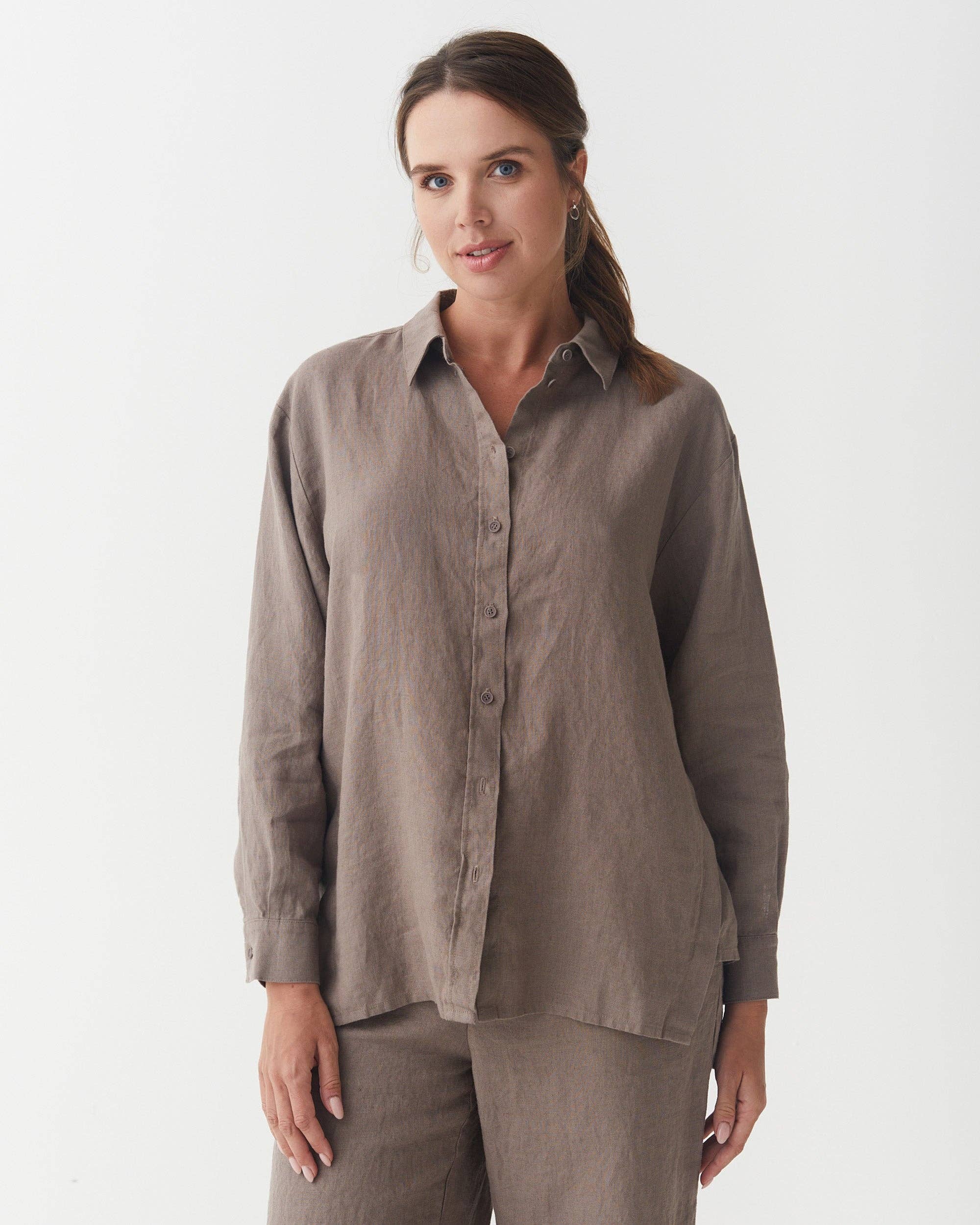 Long-Sleeve Linen Shirt ISLAY in Deep taupe