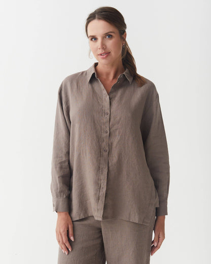 Long-Sleeve Linen Shirt ISLAY in Deep taupe