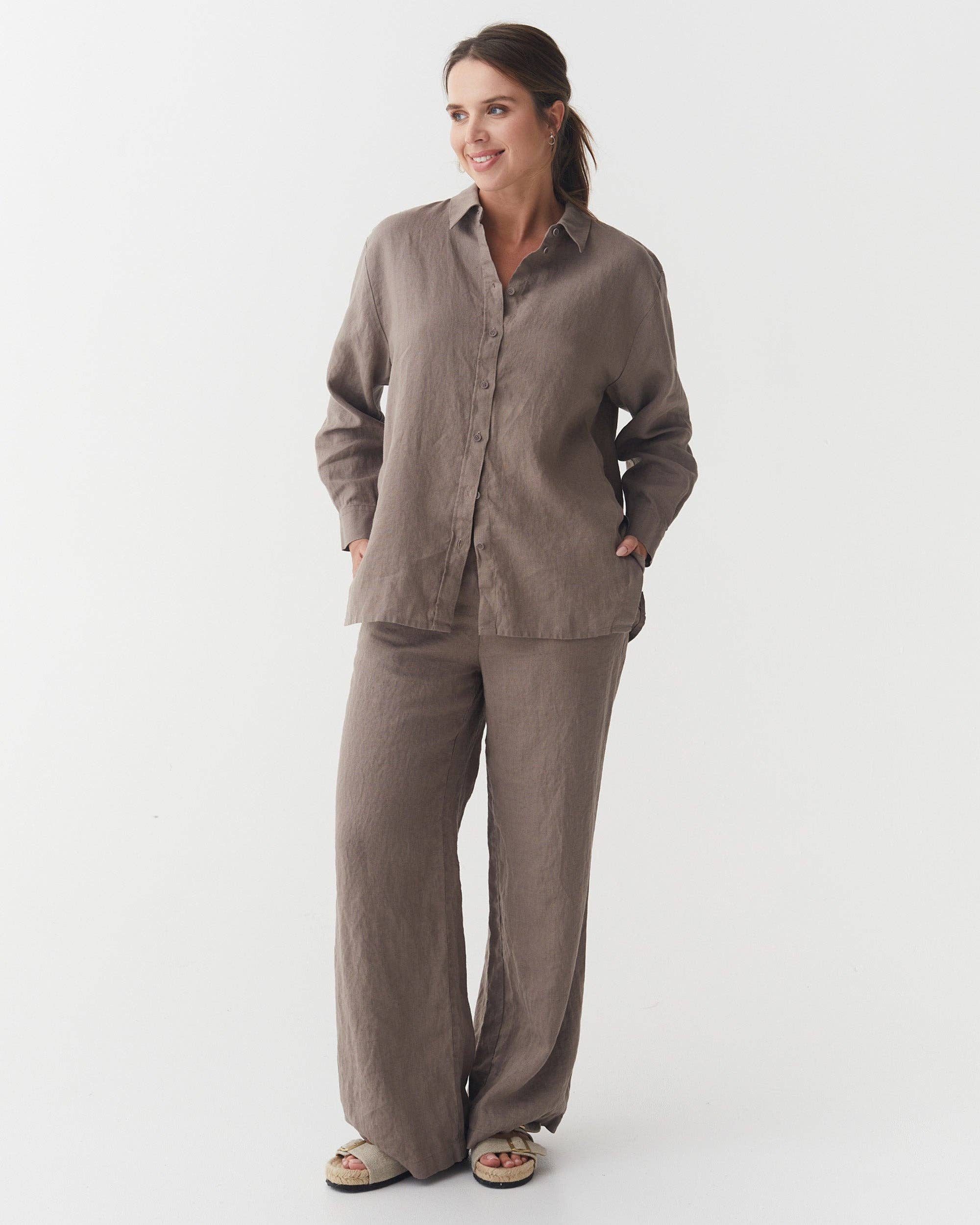 Long-Sleeve Linen Shirt ISLAY in Deep taupe