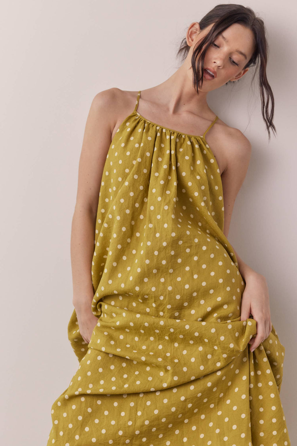 Linen Polka Back Tie Dress