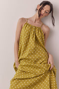 Linen Polka Back Tie Dress