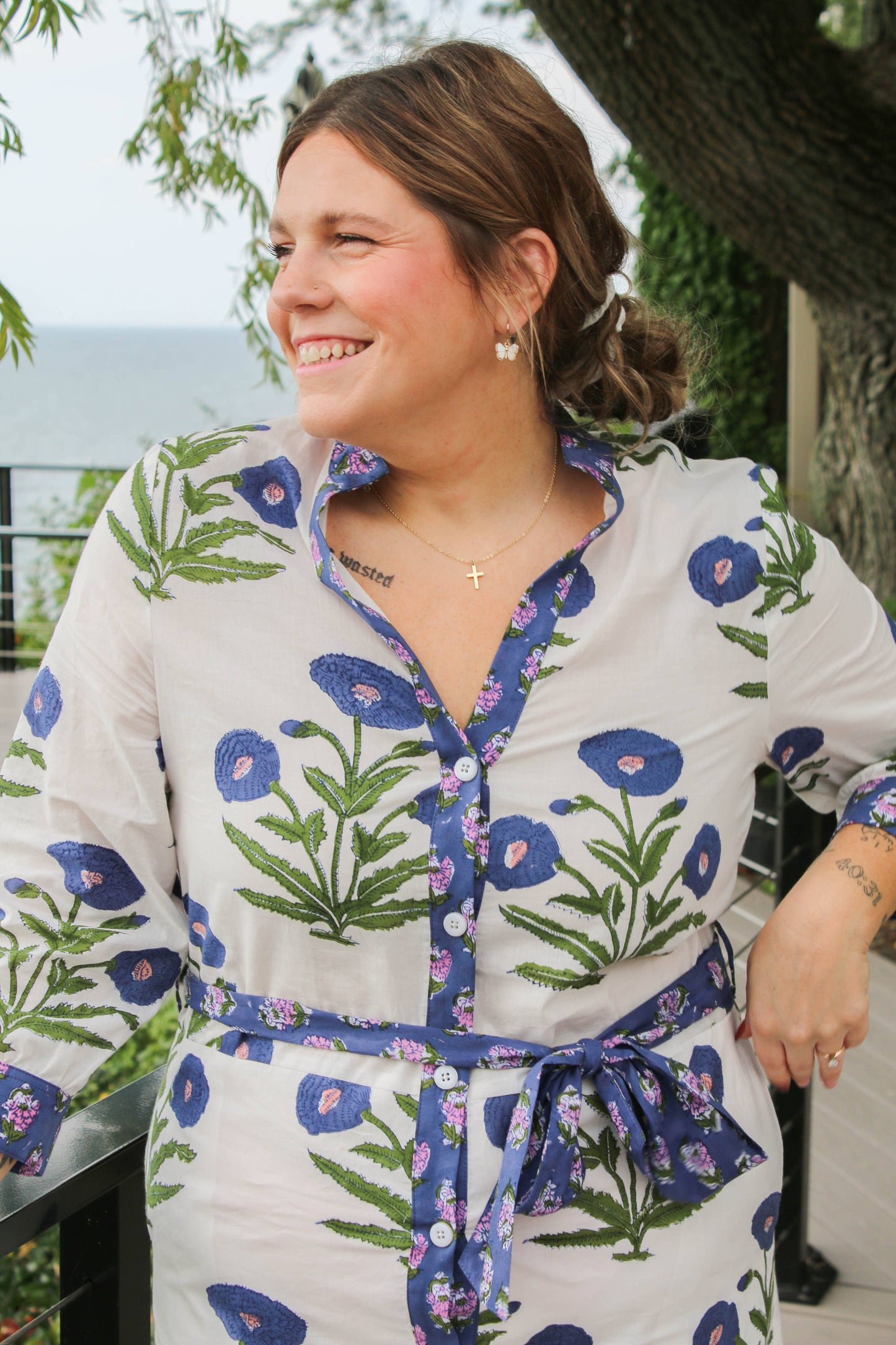 Daphne Long sleeved block printed dress - made in the USA