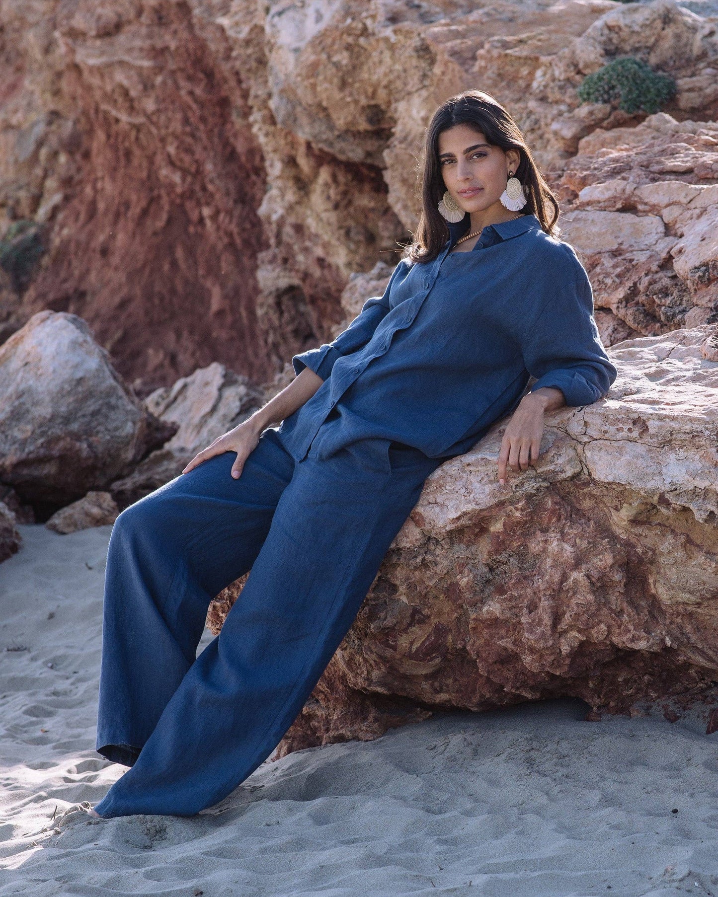 Linen Pants PEMBA in Deep navy blue