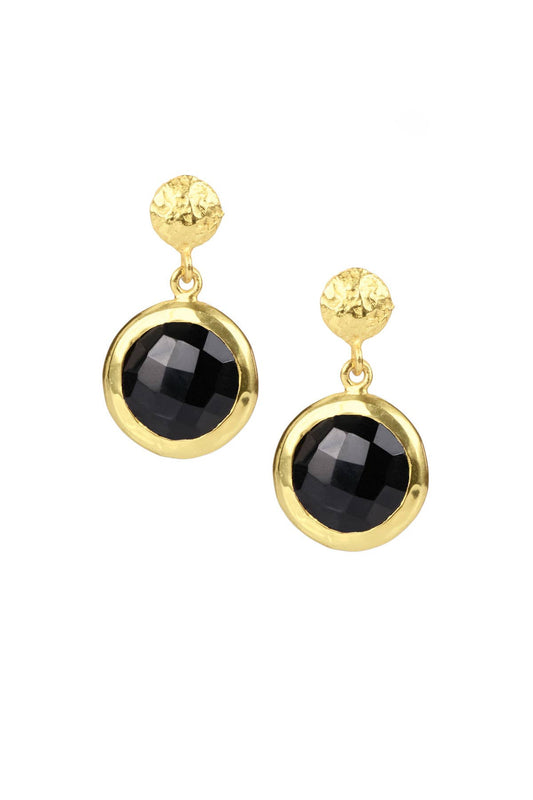 Black Gemstone Gold Plated Drop Earring