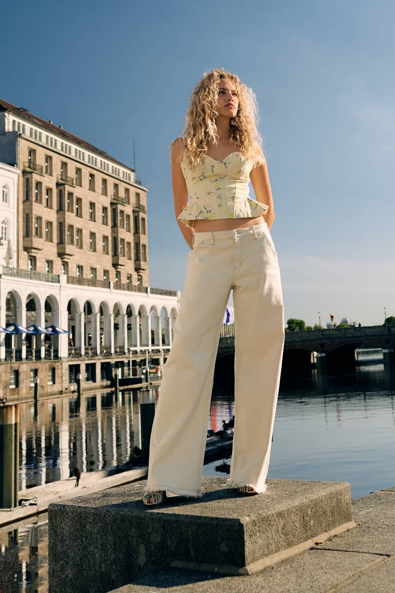 High Rise Wide Leg Jeans-in Ecru