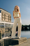 High Rise Wide Leg Jeans-in Ecru