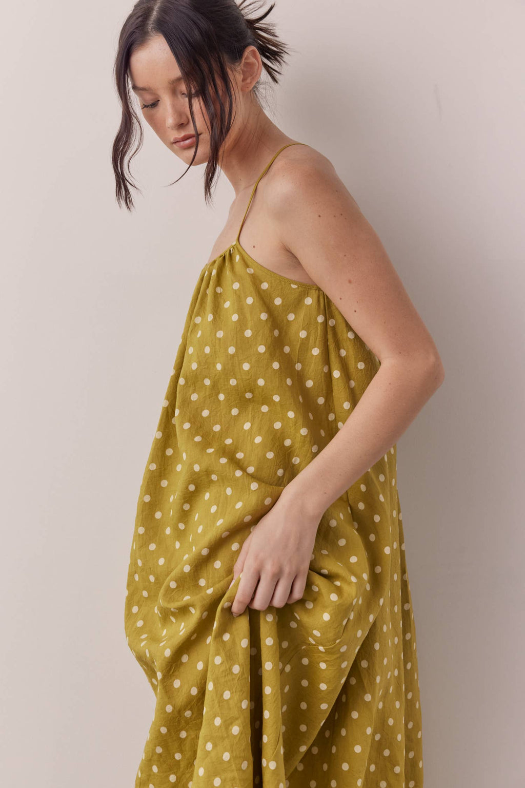 Linen Polka Back Tie Dress
