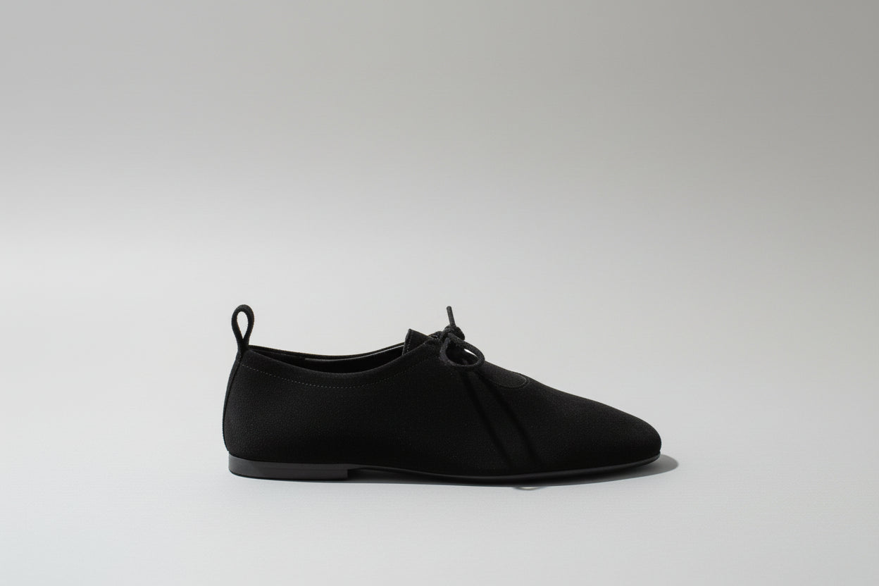 KATY BLACK – Soft Leather Flats with Front Tie