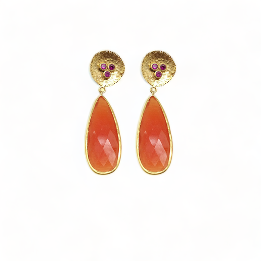 Handmade Orange Cat's eye Gold Earrings